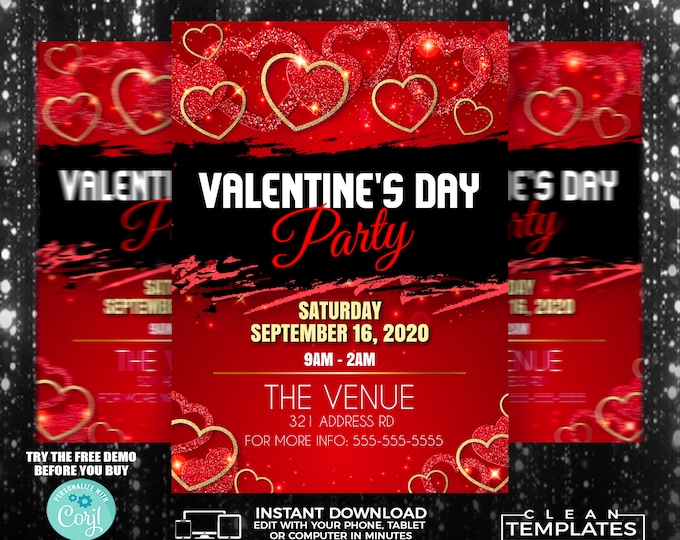 Valentine's Day Party Flyer | Edit Online | 5X7 Digital & Printable | Do It Yourself | Corjl Template