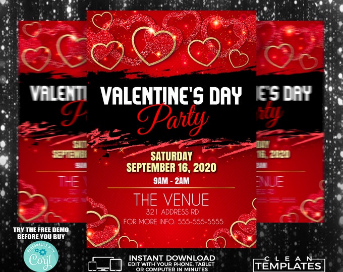 Valentine's Day Party Flyer | Edit Online | 5X7 Digital & Printable | Do It Yourself | Corjl Template