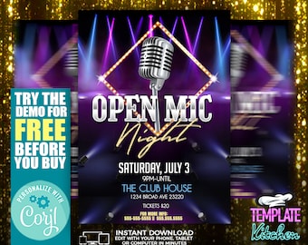 Open Mic Night | Edit Online | 5X7 Digital & Printable | Do It Yourself | Corjl Template