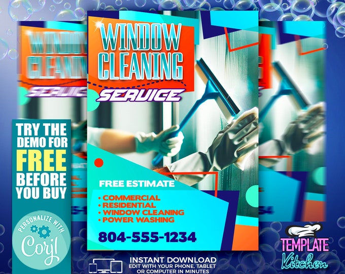 Window Cleaning Service Flyer | Edit Online | 5X7 Digital & Printable | Do It Yourself | Corjl Template