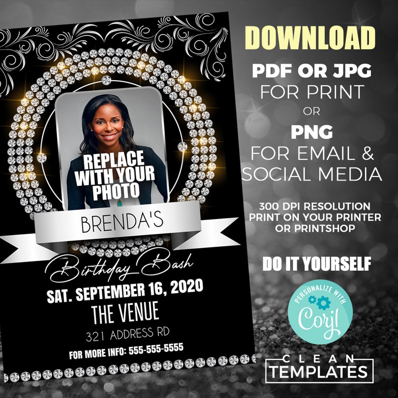 Diamond Birthday Bash | Edit Online | 5X7 Digital & Printable | Do It Yourself | Corjl Template image 2