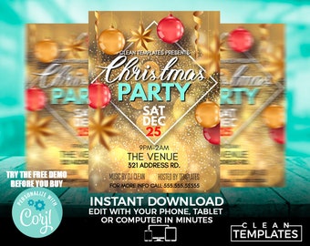 Christmas Party Flyer Template: 5x7 Printable, Editable Corjl Design
