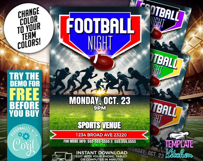 Football Night Flyer | Edit Online | 5X7 Digital & Printable | Do It Yourself | Corjl Template