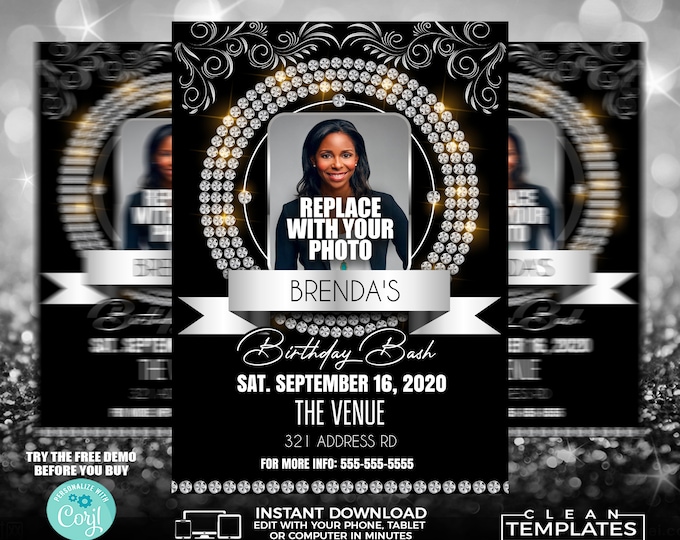 Diamond Birthday Bash | Edit Online | 5X7 Digital & Printable | Do It Yourself | Corjl Template