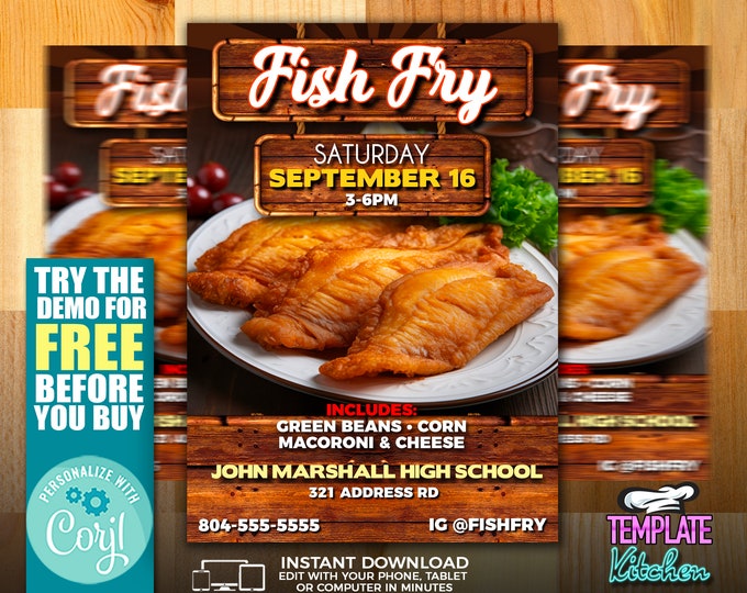 Fried Fish Flyer | Edit Online | 5X7 Digital & Printable | Do It Yourself | | DIY | Corjl Template