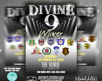 Divine 9-flyer | Redigera online | 5x7 digitalt och utskrivbart | Gör-det-själv | Corjl-mall
