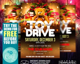 Christmas Toy Drive Invitation Template: 5x7 Printable Flyer (Corjl Template)