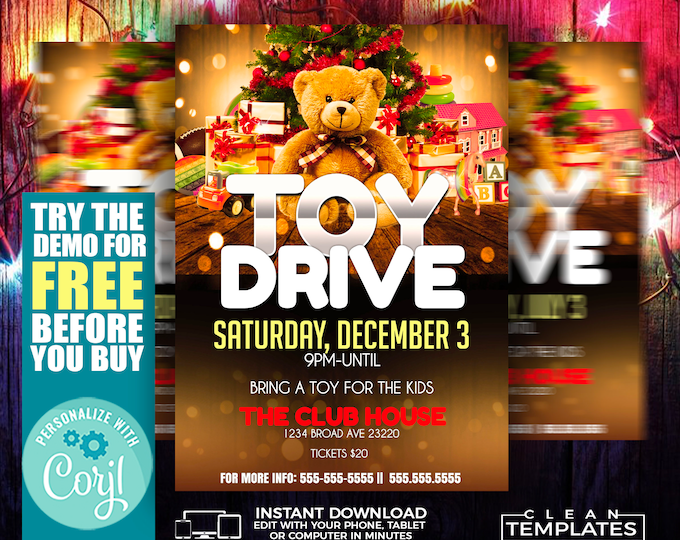 Christmas Toy Drive Invitation Template | Edit Online | 5X7 Digital & Printable | Do It Yourself | Corjl Template