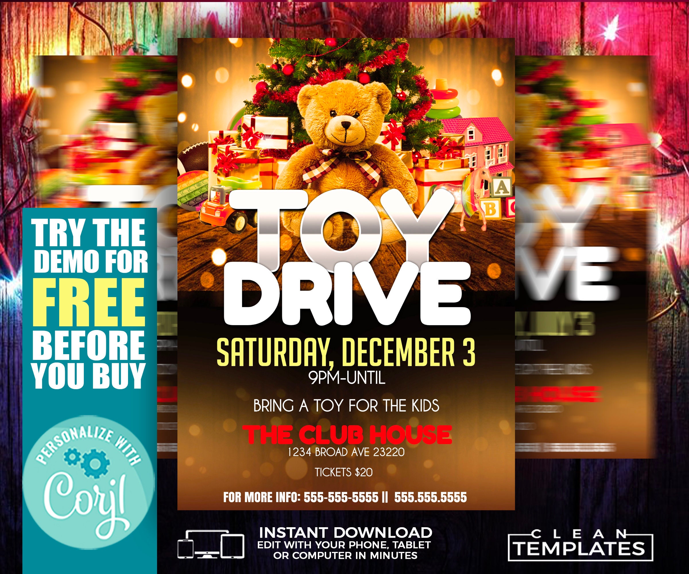 Christmas Toy Drive Invitation Template Edit Online 5X7 Digital 