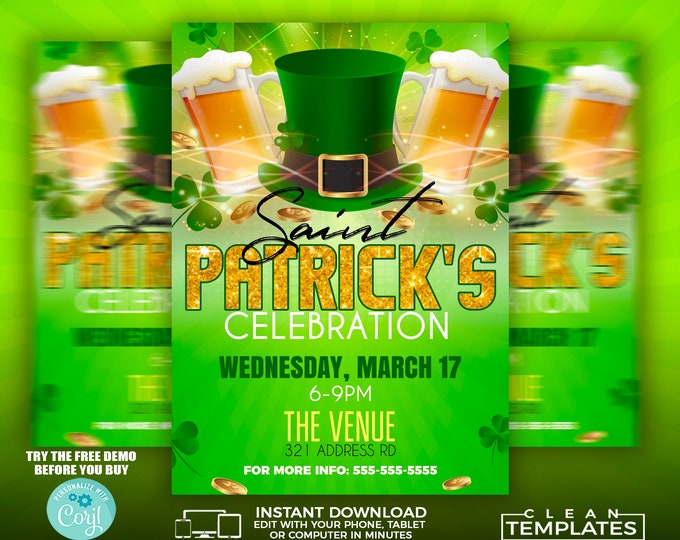 St. Patrick's Celebration Flyer | Edit Online | 5X7 Digital & Printable | Do It Yourself | Corjl Template