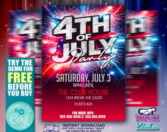 4th of July Party Flyer Template: Patriotic Design (5x7 Digital & Printable)