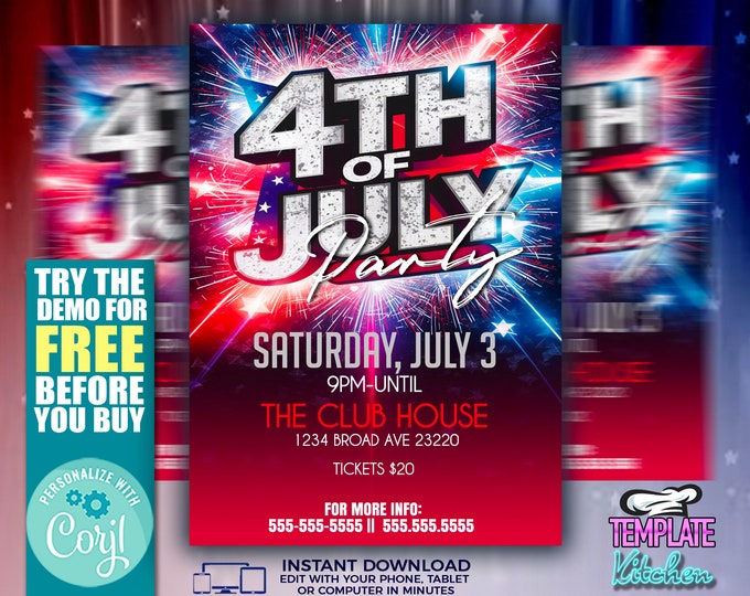 4th of July Independence Party | Edit Online | 5X7 Digital & Printable | Do It Yourself | Corjl Template