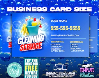 Cleaning Service Business Card Template: Customizable Design (Digital & Printable)