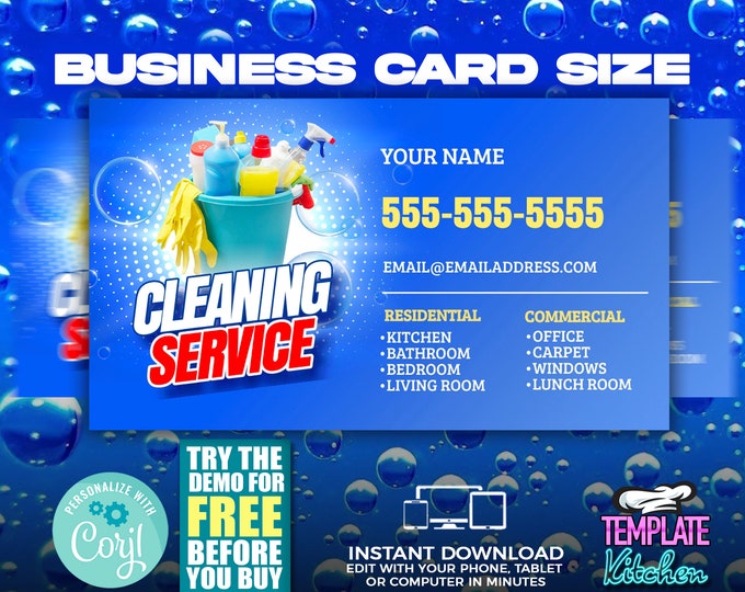 Cleaning, Maintenance and Housekeeping Service Business Card | Edit Online | 2.5X3 Digital & Printable | Do It Yourself | Corjl Template