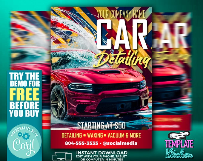 Car Wash, Vacuum and Detailing Flyer | Edit Online | 5X7 Digital & Printable | Do It Yourself | Corjl Template