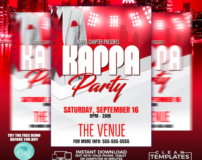Kappa Fraternity Party Flyer Template | Edit Online | 5x7 Digital & Printable
