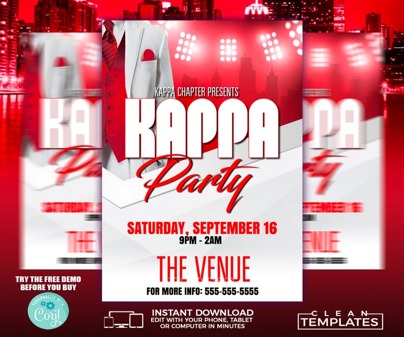 Kappa Fraternity Party Flyer Template | Edit Online | 5x7 Digital & Printable image 1