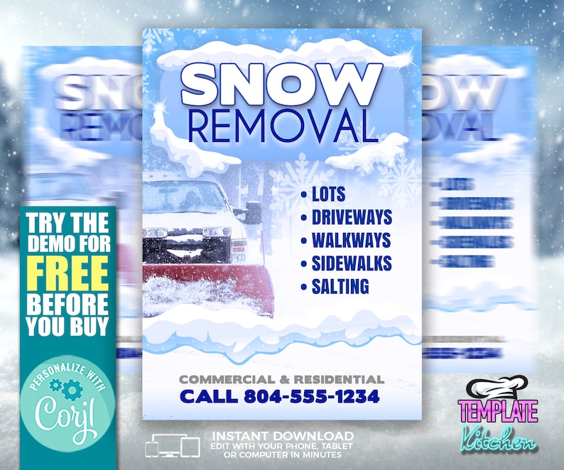 Snow Removal Flyer Edit Online 5X7 Digital & Printable Etsy
