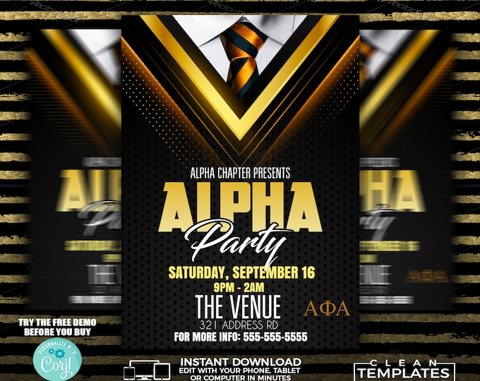 Alpha Fraternity Party Flyer Template | Edit Online | 5x7 Digital & Printable