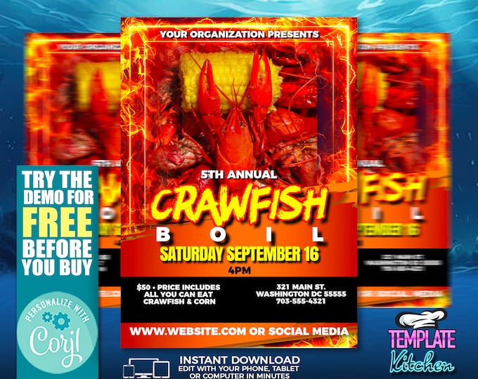 Crawfish Boil Flyer | Edit Online | 5X7 Digital & Printable | Do It Yourself | Corjl Template