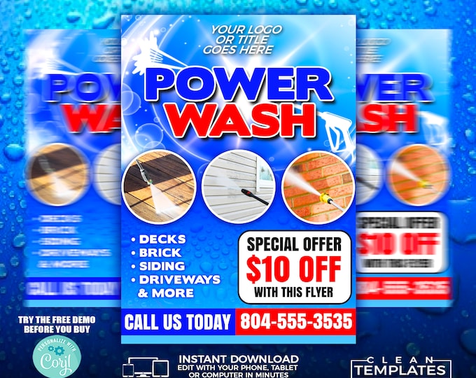 Power Wash Service Flyer | Edit Online | 5X7 Digital & Printable | Do It Yourself | Corjl Template