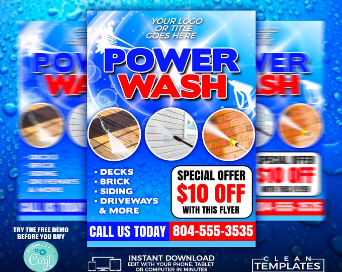 Power Wash Service Flyer | Edit Online | 5X7 Digital & Printable | Do It Yourself | Corjl Template