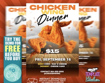 Fried Chicken Wing Dinner | Edit Online | 5X7 Digital & Printable | Do It Yourself | Corjl Template