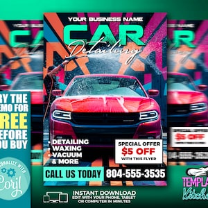 Flyer voor carwash en detaillering | Online bewerken | 5X7 digitaal en afdrukbaar | Doe het zelf | Corjl-sjabloon