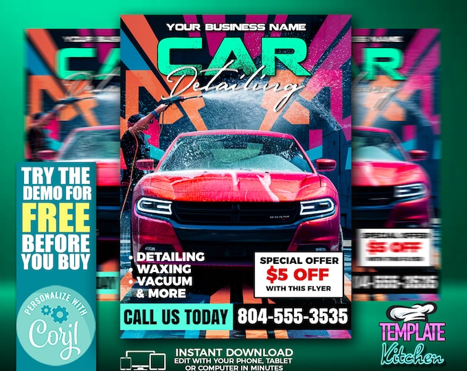 Car Wash and Detailing Flyer | Edit Online | 5X7 Digital & Printable | Do It Yourself | Corjl Template