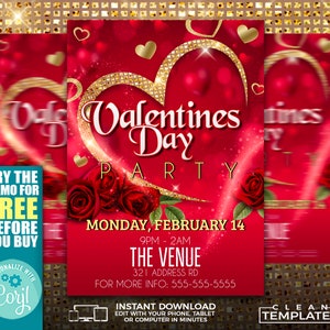 Gold Herz Valentinstag Party Flyer | Online bearbeiten | 5X7 Digital & Druckbar | Selber machen | Corjl Template