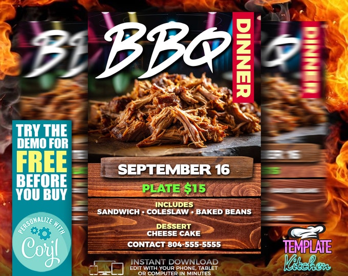 BBQ Dinner Flyer | Edit Online | 5X7 Digital & Printable | Do It Yourself | Corjl Template