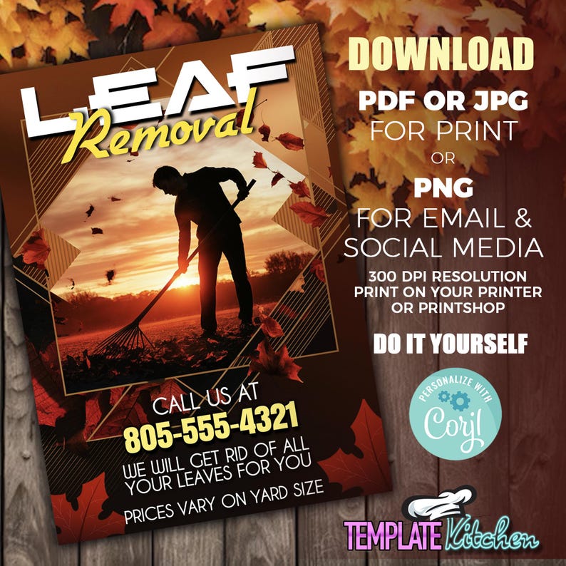 Leaf Removal Flyer Template: Customizable 5x7 Printable (corjl Template ...