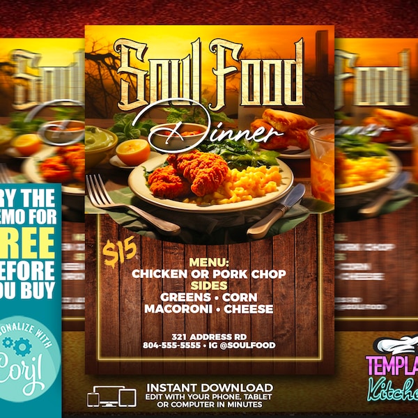 Soul Food Dinner Flyer | Edit Online | 5X7 Digital & Printable | Do It Yourself | Corjl Template