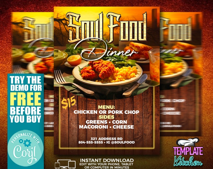 Soul Food Dinner Flyer | Edit Online | 5X7 Digital & Printable | Do It Yourself | Corjl Template