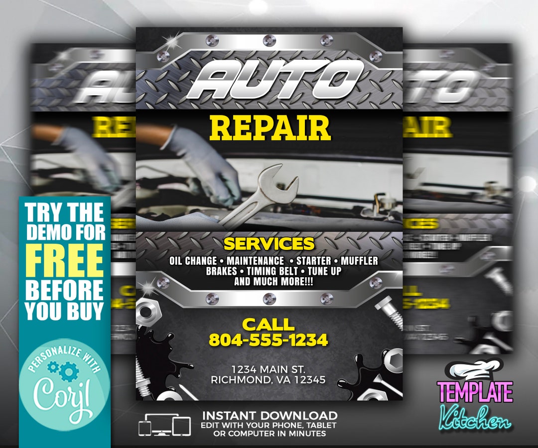 Auto Repair Service | Edit Online | 5X7 Digital & Printable | Do It ...
