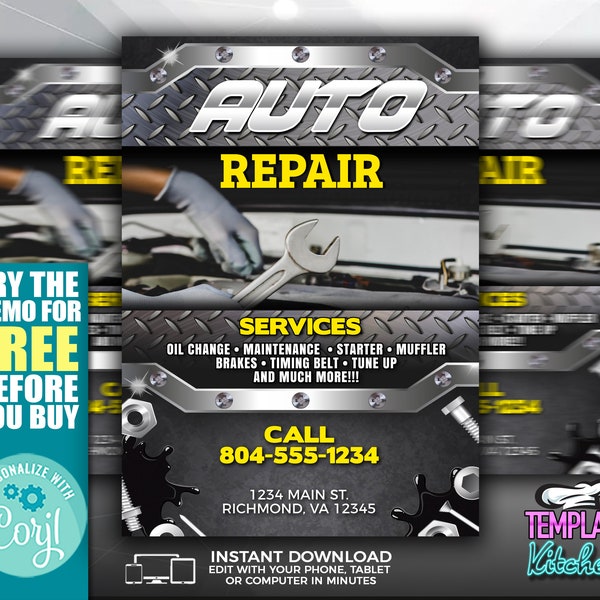 Auto Repair Service | Edit Online | 5X7 Digital & Printable | Do It Yourself | Corjl Template