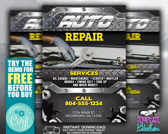 Auto Repair Service | Edit Online | 5X7 Digital & Printable | Do It Yourself | Corjl Template