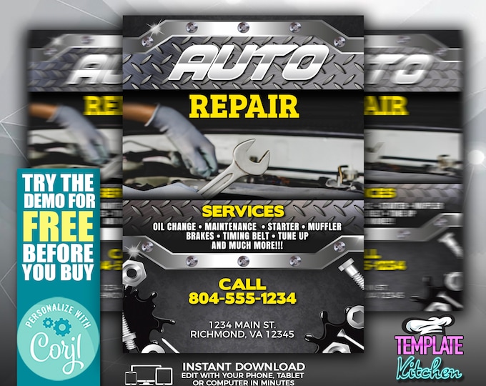 Auto Repair Service | Edit Online | 5X7 Digital & Printable | Do It Yourself | Corjl Template