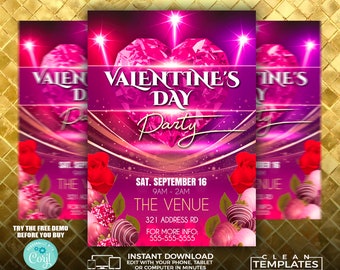 Valentine's Day Party Flyer: Editable Template (5x7 Digital & Printable)