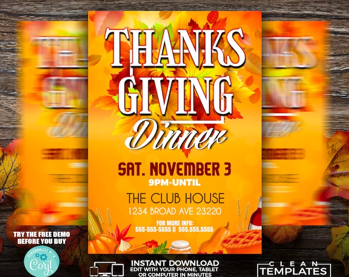 Thanksgiving Dinner Flyer | Edit Online | 5X7 Digital & Printable | Do It Yourself | Corjl Template