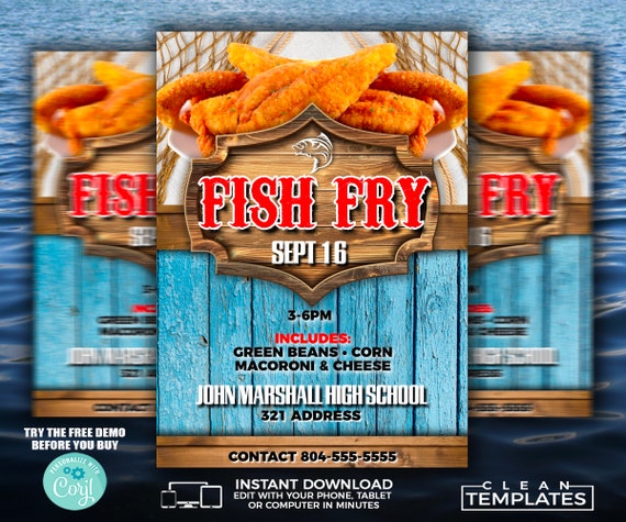 Fish Fry Flyer Edit Online X Digital Printable Do It Etsy