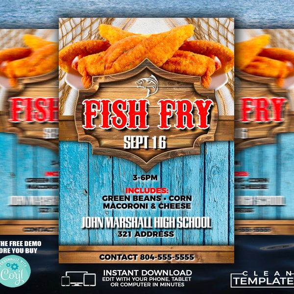 Fish Fry Flyer | Edit Online | 5X7 Digital & Printable | Do It Yourself | Corjl Template