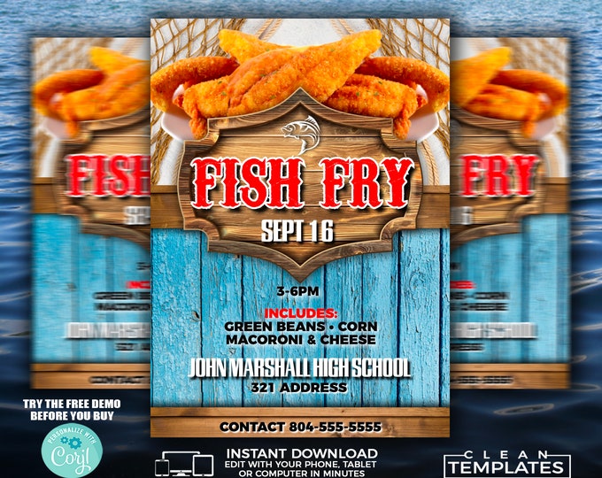 Fish Fry Flyer | Edit Online | 5X7 Digital & Printable | Do It Yourself | Corjl Template
