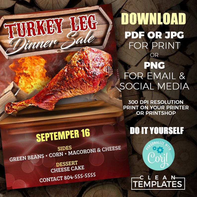 Turkey Dinner Sale Flyer | Customizable 5x7 Template (Digital) image 2