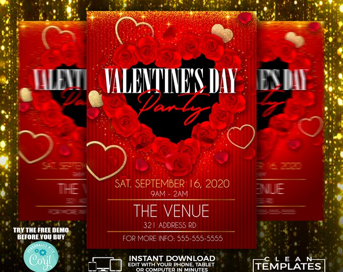 Valentine's Day Party Flyer | Edit Online | 5X7 Digital & Printable | Do It Yourself | Corjl Template
