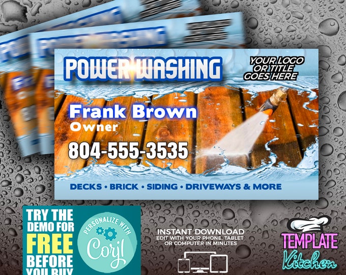 Power Washing Business Card | Edit Online | 2.5X3 Digital & Printable | Do It Yourself | Corjl Template