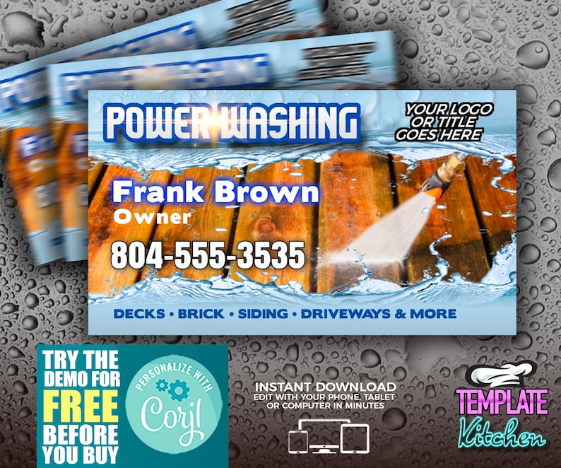 Power Washing Business Card Edit Online 2.5X3 Digital & Etsy