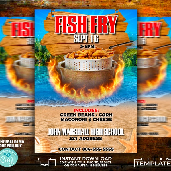 Fish Fry Flyer | Edit Online | 5X7 Digital & Printable | Do It Yourself | Corjl Template