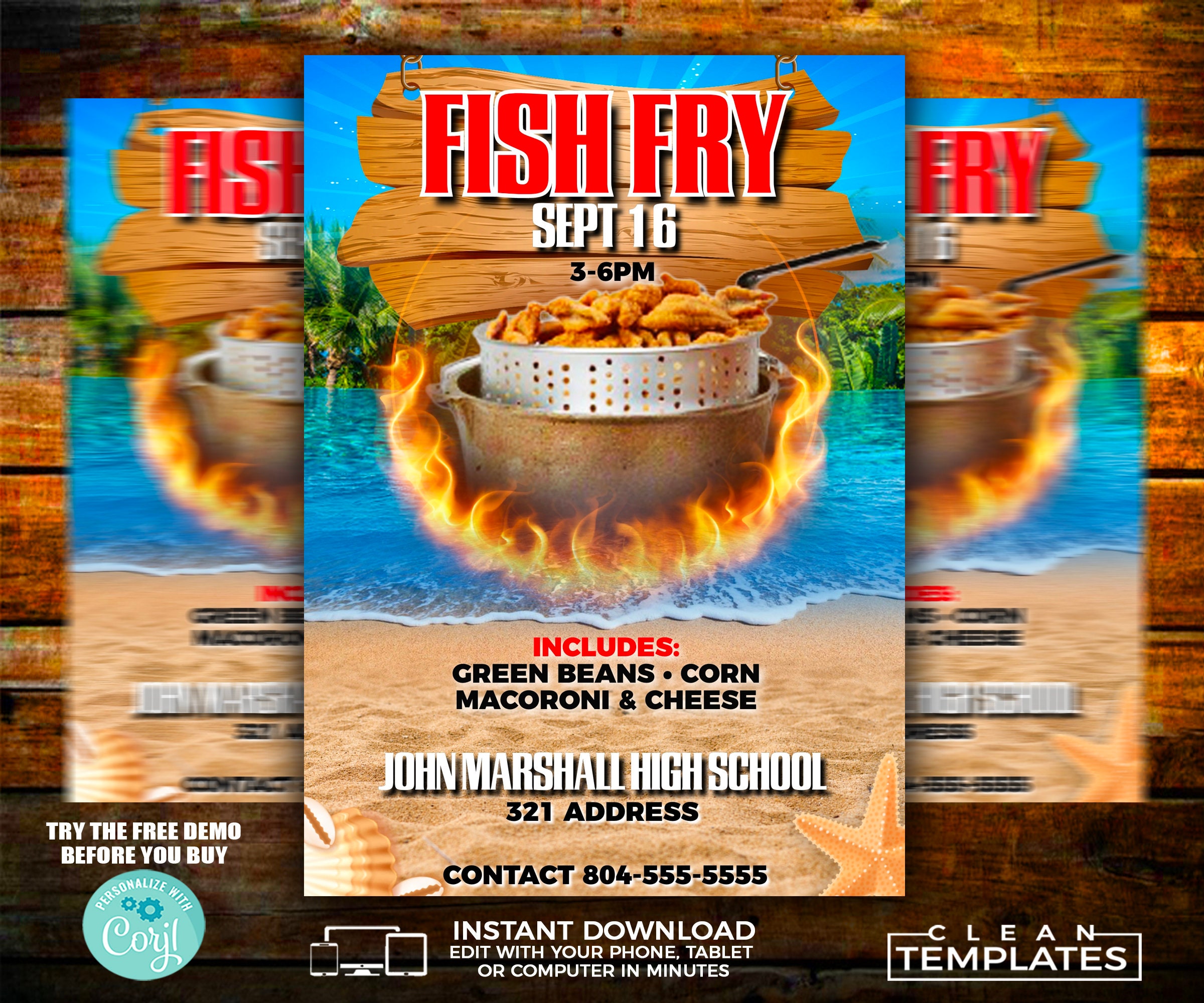 Fish Fry Flyer Edit Online 5X7 Digital Printable Do It Yourself 
