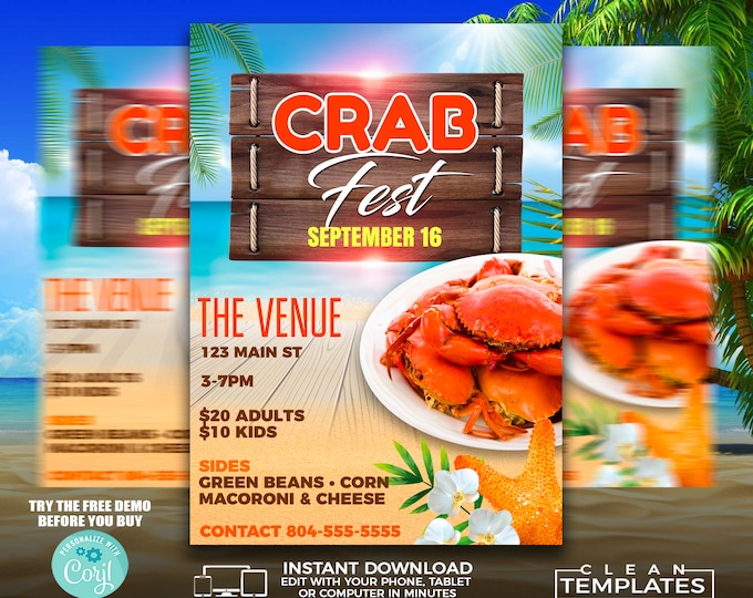 Crab Fest Flyer | Edit Online | 5X7 Digital & Printable | Do It Yourself | Corjl Template